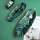 Luxury Ceramic Platter Tray with Gold Rim- Leaf Shape - What A Decor