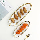Luxury Ceramic Platter Tray with Gold Rim- Leaf Shape - What A Decor
