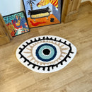 White Evil Eye Rug Bath Mat Non-Slip Kitchen Mat Absorbent Tufted Kids Bathroom Washable Eye Shaped Shaggy Floor Carpet for Pets