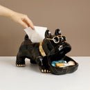 Resin French Bulldog Statue Tissue Holder with Storage Box