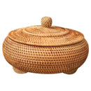 Hand-Woven Round Rattan Storage Box with Lid