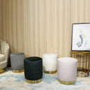 Storage Velvet Ottoman  Round Stool with Golden Steel Base - What A Decor
