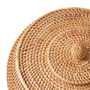 Hand-Woven Round Rattan Storage Box with Lid