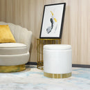 Storage Velvet Ottoman  Round Stool with Golden Steel Base - What A Decor