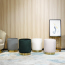 Storage Velvet Ottoman  Round Stool with Golden Steel Base - What A Decor
