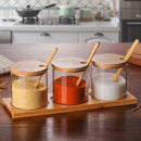 Glass Spice Jars Storage Containers with Wooden Spoon and Bamboo Lid
