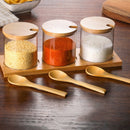 Glass Spice Jars Storage Containers with Wooden Spoon and Bamboo Lid
