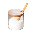 Glass Spice Jars Storage Containers with Wooden Spoon and Bamboo Lid
