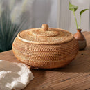 Hand-Woven Round Rattan Storage Box with Lid