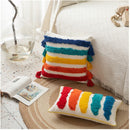 Colourful Rainbow Embroidery Cushion Cover with Tassels Fringe