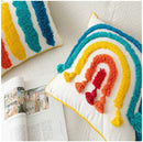 Colourful Rainbow Embroidery Cushion Cover with Tassels Fringe