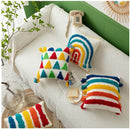 Colourful Rainbow Embroidery Cushion Cover with Tassels Fringe