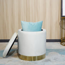 Storage Velvet Ottoman  Round Stool with Golden Steel Base - What A Decor