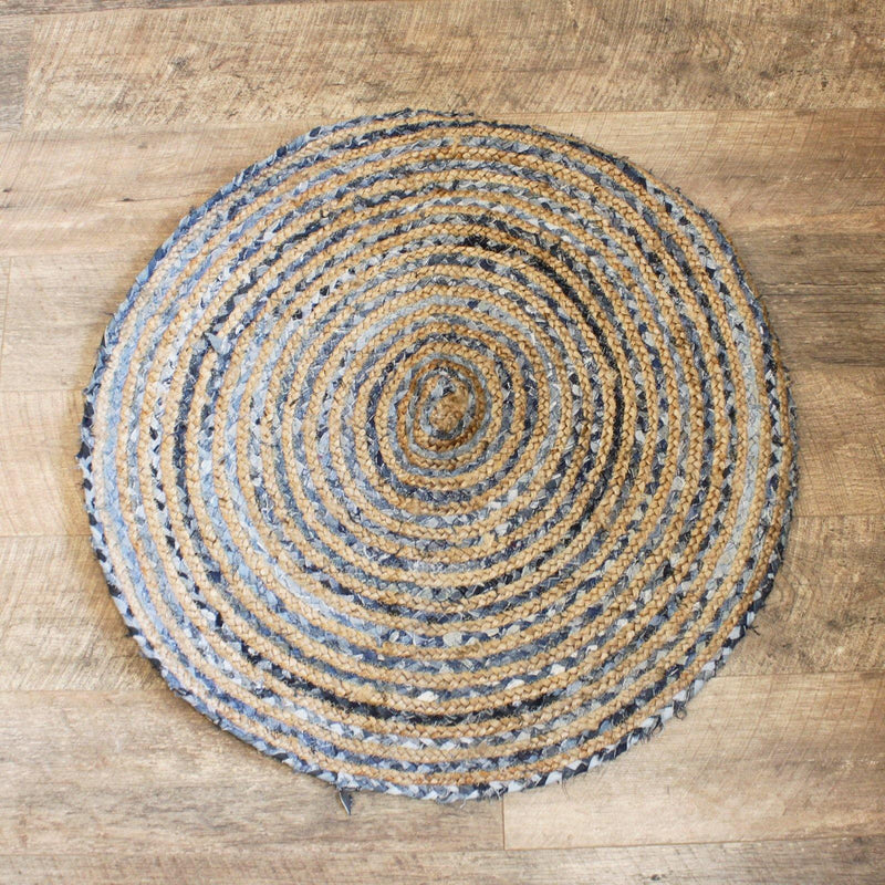 Round Jute and Recycle Denim Rug - What A Decor