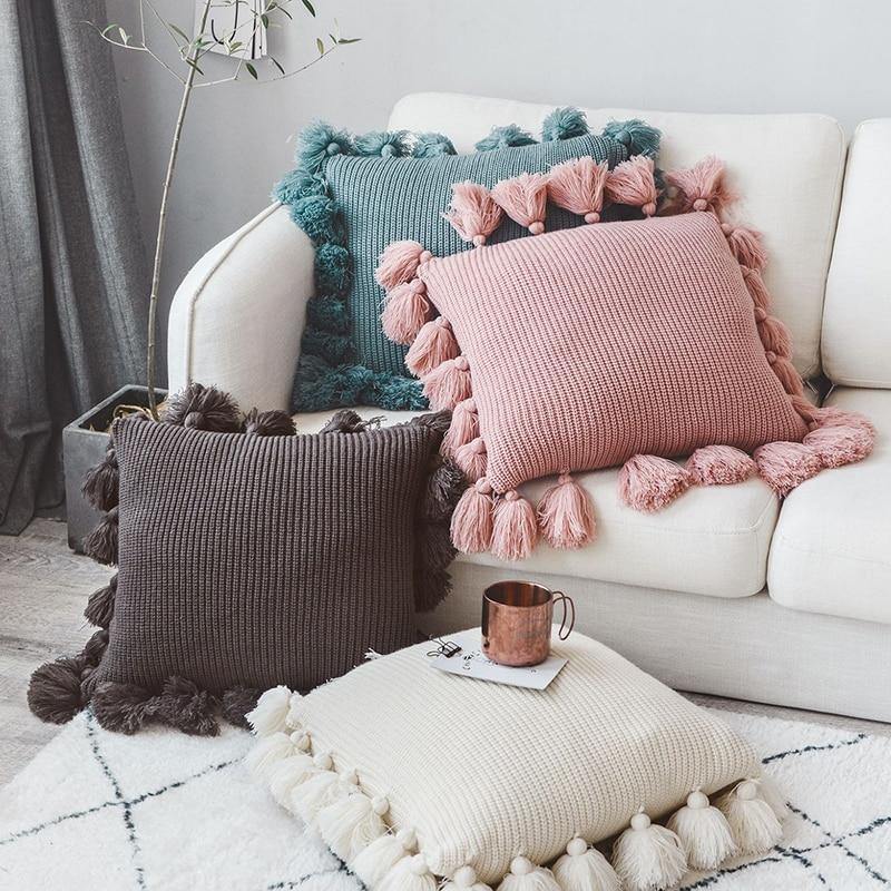 Nordic Style Solid Color Fringe Side Pillow Case - What A Decor