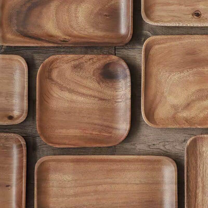 Japanese Style Acacia Square Wooden Plates - What A Decor