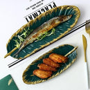 Luxury Ceramic Platter Tray with Gold Rim- Leaf Shape - What A Decor