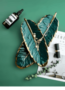 Luxury Ceramic Platter Tray with Gold Rim- Leaf Shape - What A Decor