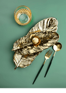 Luxury Ceramic Platter Tray with Gold Rim- Leaf Shape - What A Decor