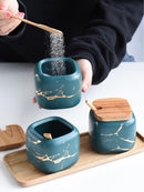 Nordic Style Marble Pattern Ceramic- Spice Jar - What A Decor