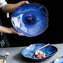 Irregular Ceramic Plate Dishes Tableware Deep Blue