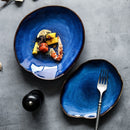 Irregular Ceramic Plate Dishes Tableware Deep Blue